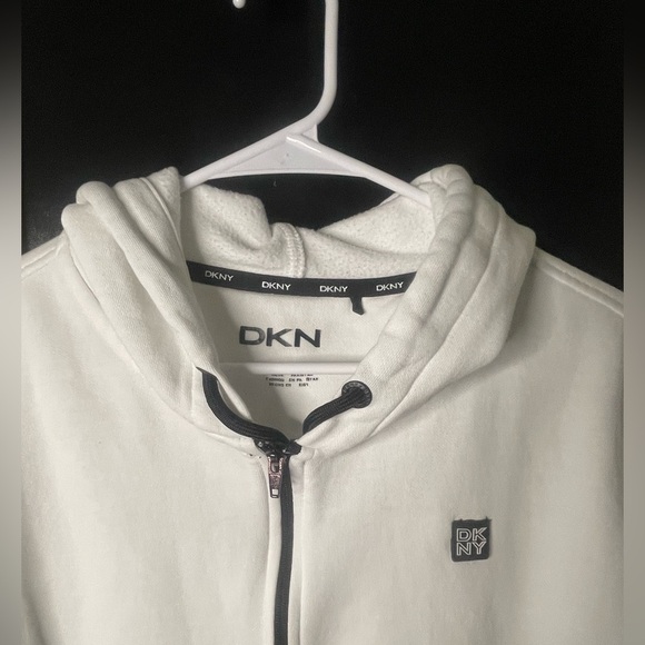 DKNY M/L Women's White/Black Hoodie Zip with Stitched Logo Arm - Picture 5 of 5